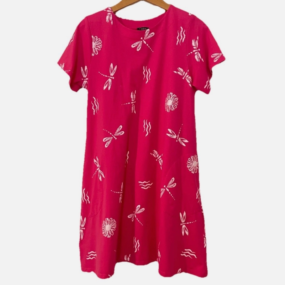LINKS Women's T shirt Dress Pink Size PS Petite Small Women's Floral Dragonfly